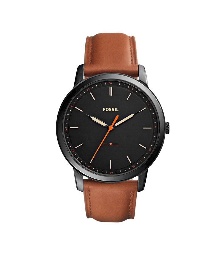 Fossil Minimalist Leather Strap Watch-Black Dial image number 1