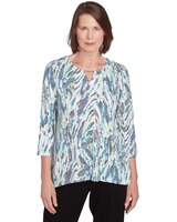 Alfred Dunner® French Quarter Teal Animal Print Split Neck Tee thumbnail number 1