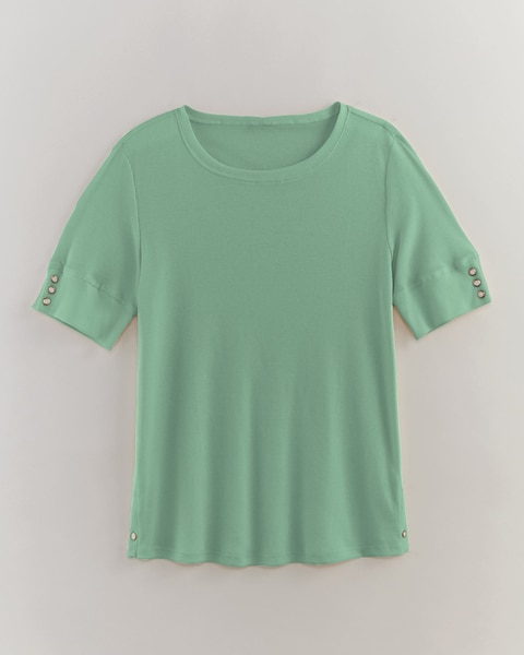 Ribbed Button Trim Top