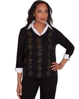 Alfred Dunner® Rue Rivoli Beaded Embroidered Cozy Two in One Top thumbnail number 1