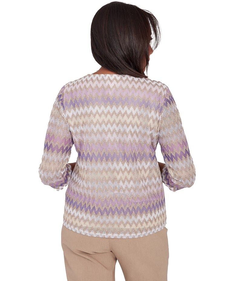 Alfred Dunner® Charm School Sparkling Zig Zag Stripe Top image number 2