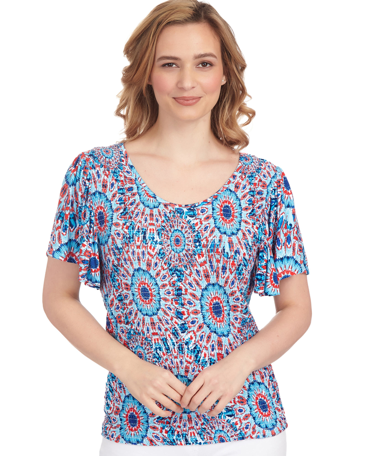 Ruby Rd® Azure Dream Smocked Texture Top image number 1