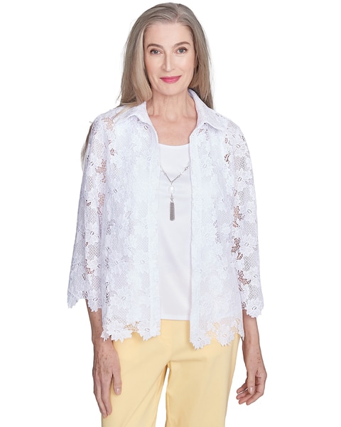 Alfred Dunner® Dress Code Two in One Lace Top with Necklace