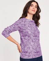Print Long Sleeve Pointelle Henley Top thumbnail number 1