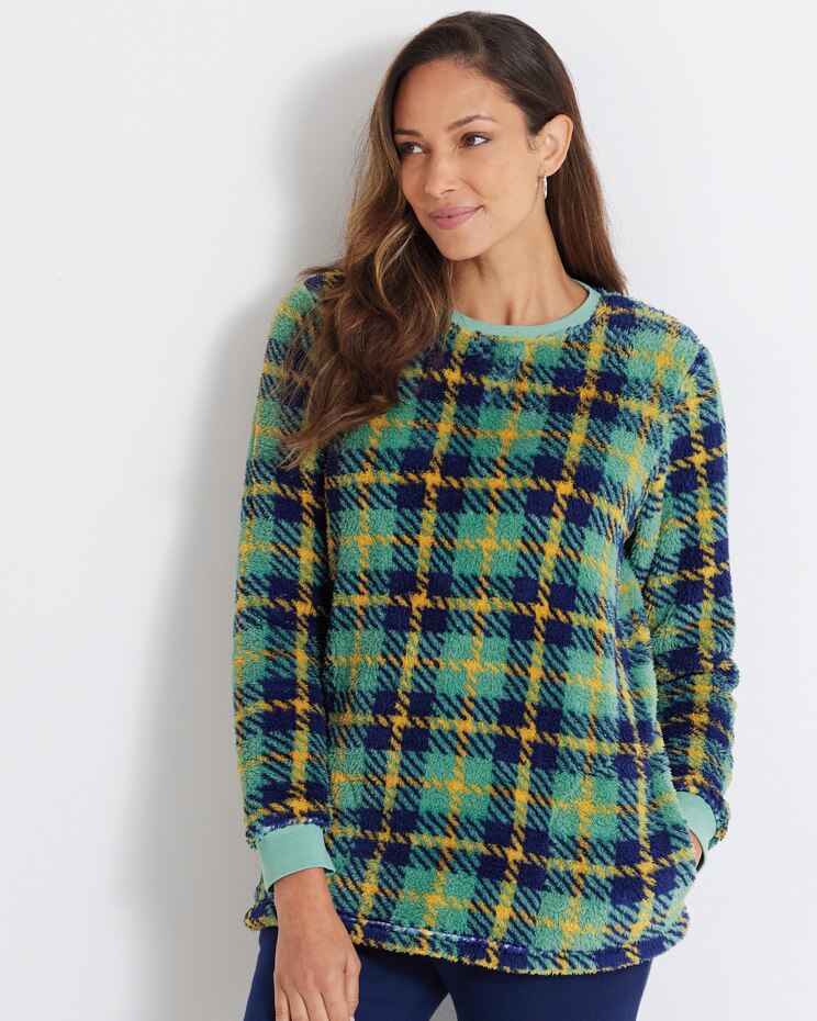 Haband Women’s Wozy Teddy Sherpa Plaid Pullover with Pockets image number 1