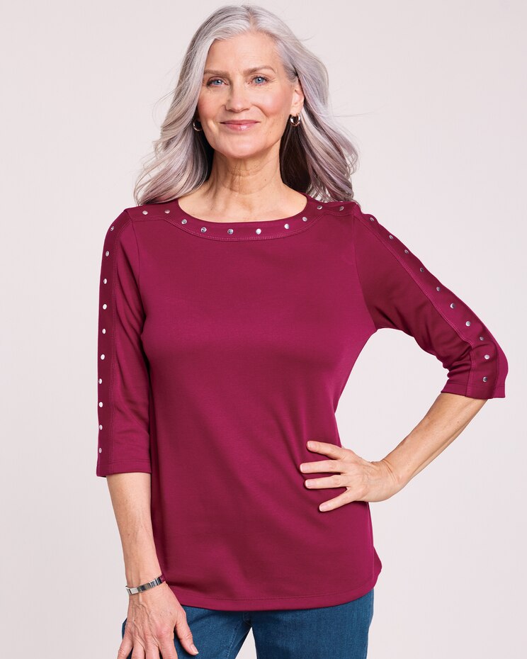 Essential Knit Embellished Boat Neck Top image number 1