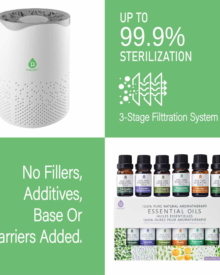 Pursonic Air Purifier with 6-Pack Premium Essential Oils Collection image number 2