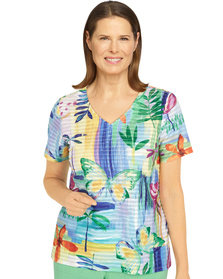 Alfred Dunner® Tropic Zone Butterfly Leaf V-Neck Top image number 1