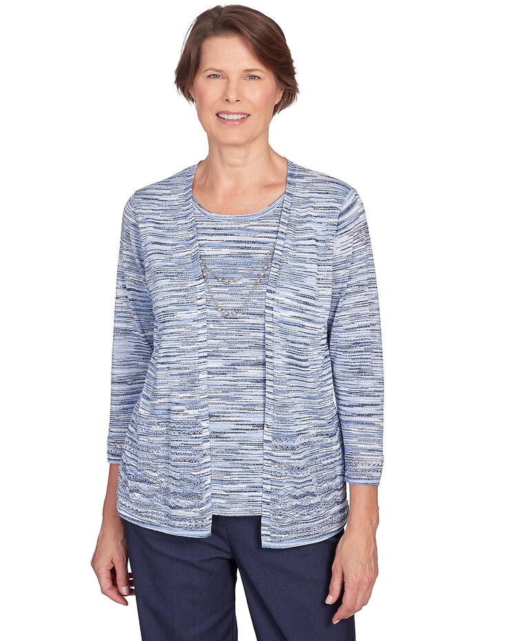 Alfred Dunner® A Fresh Start Space Dye Two In One Top with Necklace image number 1
