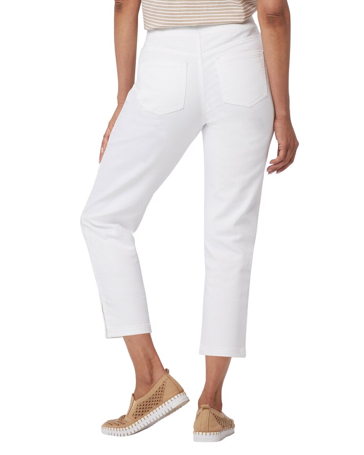 Liberty Knit Denim Cropped Button-Hem Pull-On Jeans image number 2