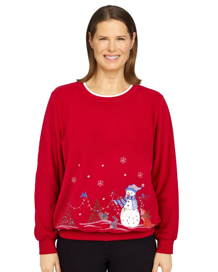 Alfred Dunner Classics Border Snowman Pullover image number 1