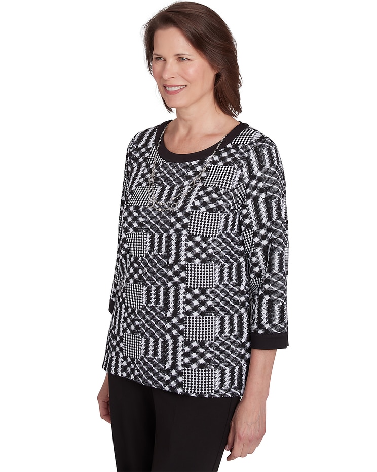Alfred Dunner® Runway Ready Houndstooth Textured Top image number 3
