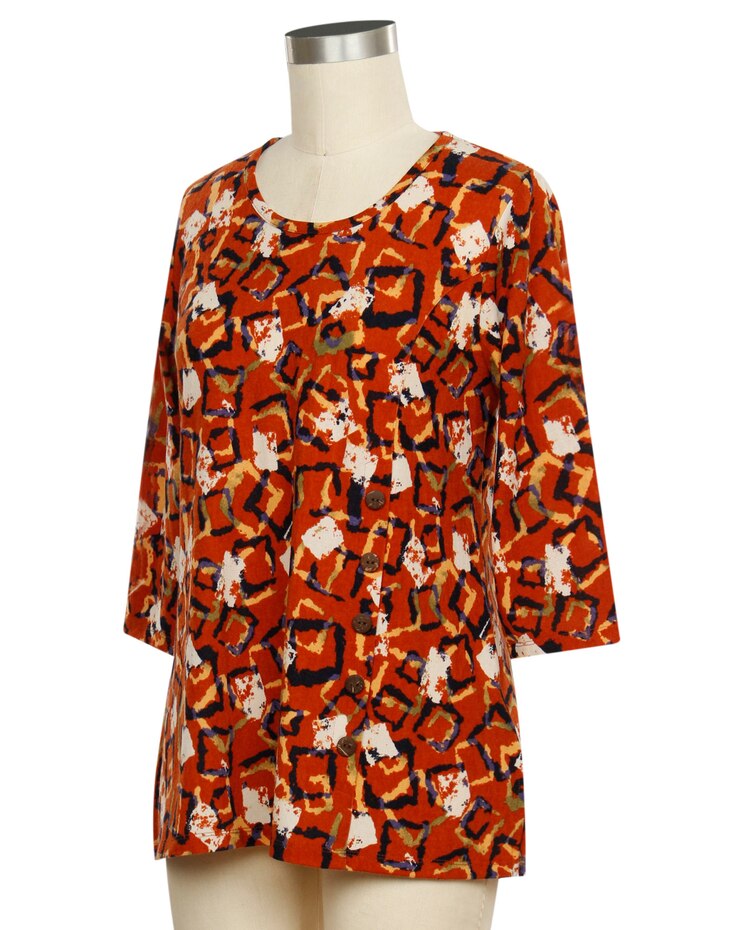 N Touch Indigo Sky 3/4 Sleeve Block Print Top image number 1