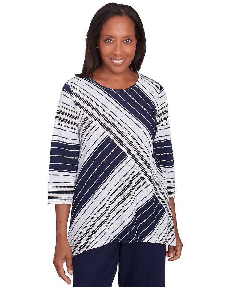 Alfred Dunner® Block Island Spliced Stripe Crew Neck Textured Top image number 1