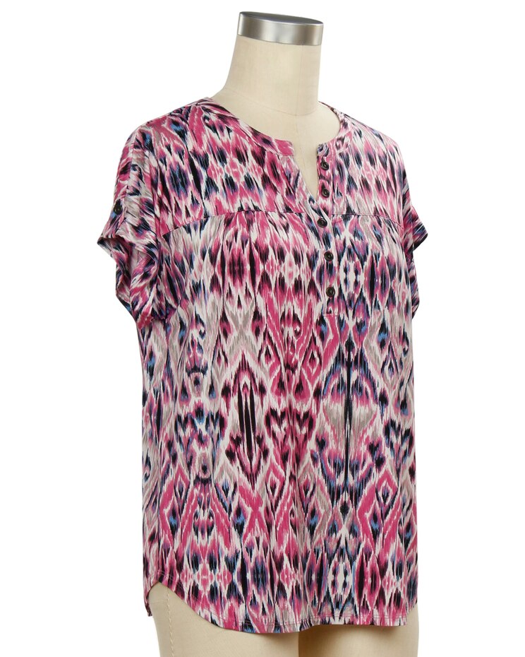 N Touch All Clear Extended Sleeve Henley Patch Print Top image number 1