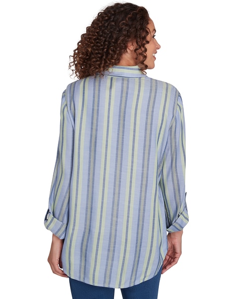 Ruby Rd® Paisley Patch Woven Stripe Embroidered Top