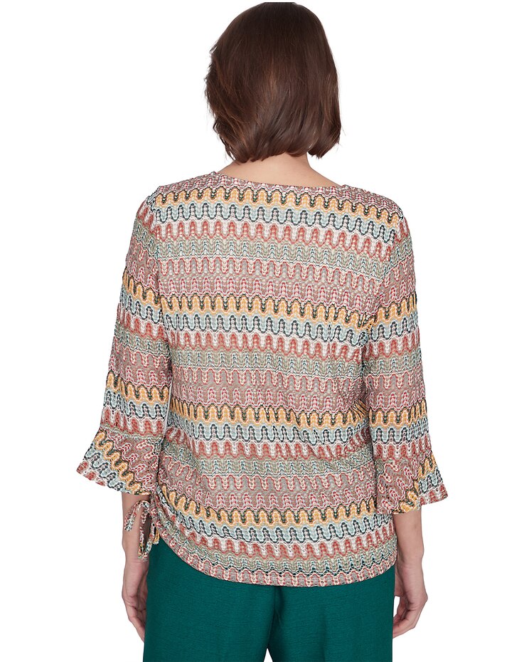 Alfred Dunner® Emerald Isle Spliced Texture Top With a Drawstring Hemline image number 2