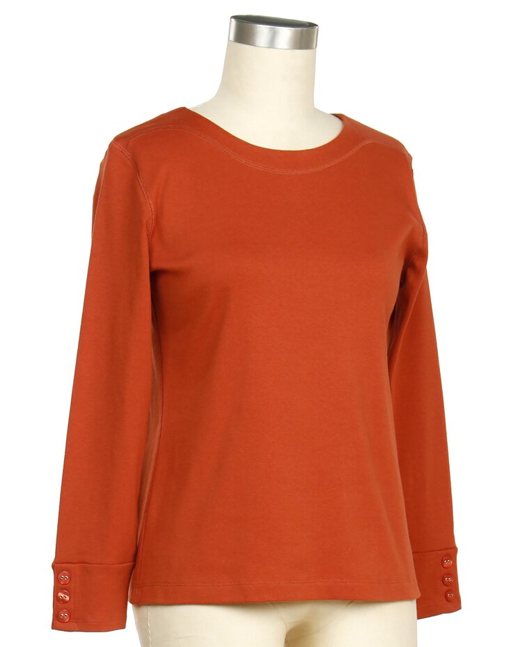 Links Seams Familiar Long Sleeve Solid Boatneck Top image number 1