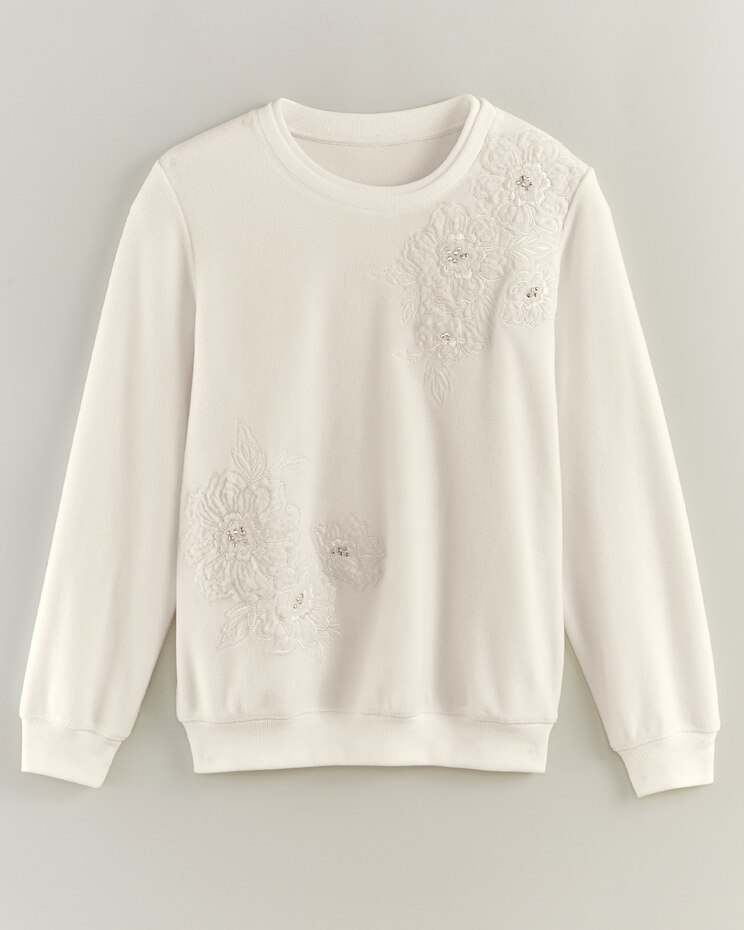 Alfred Dunner® Sherpa Floral Embroidery Top image number 1