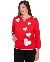 Alfred Dunner® Wild At Heart Stitched Hearts Beaded Neckline Sweater thumbnail number 3