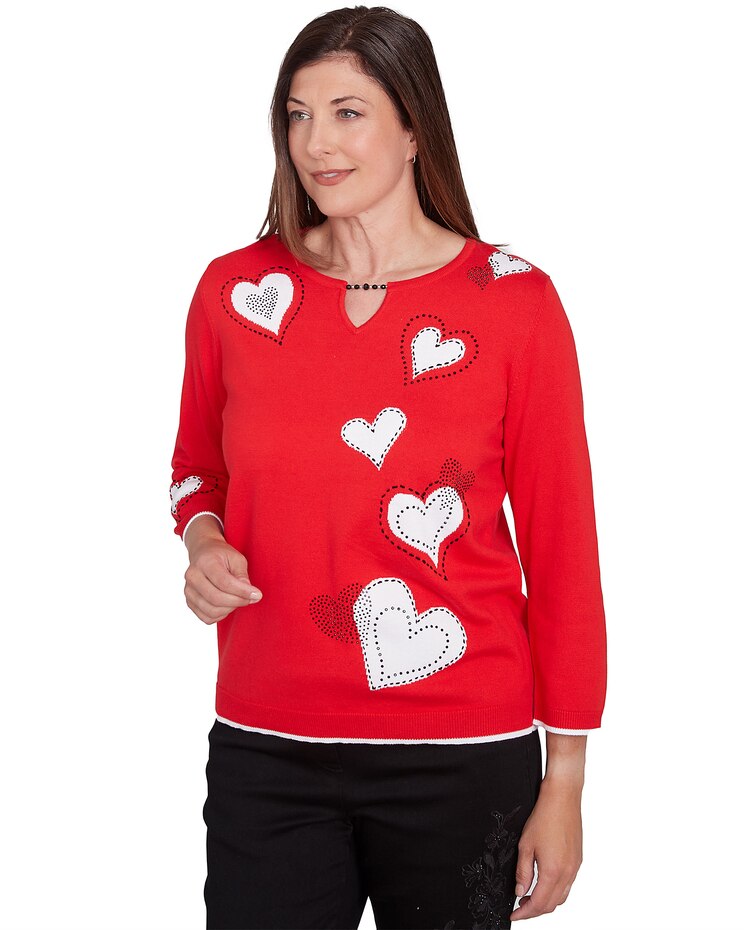 Alfred Dunner® Wild At Heart Stitched Hearts Beaded Neckline Sweater image number 3