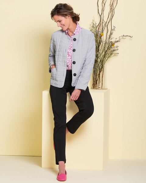 Box-Quilted Button Jacket