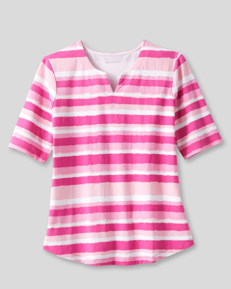 Prima™ Cotton Painted-Stripe Notch-Neck Tee image number 1