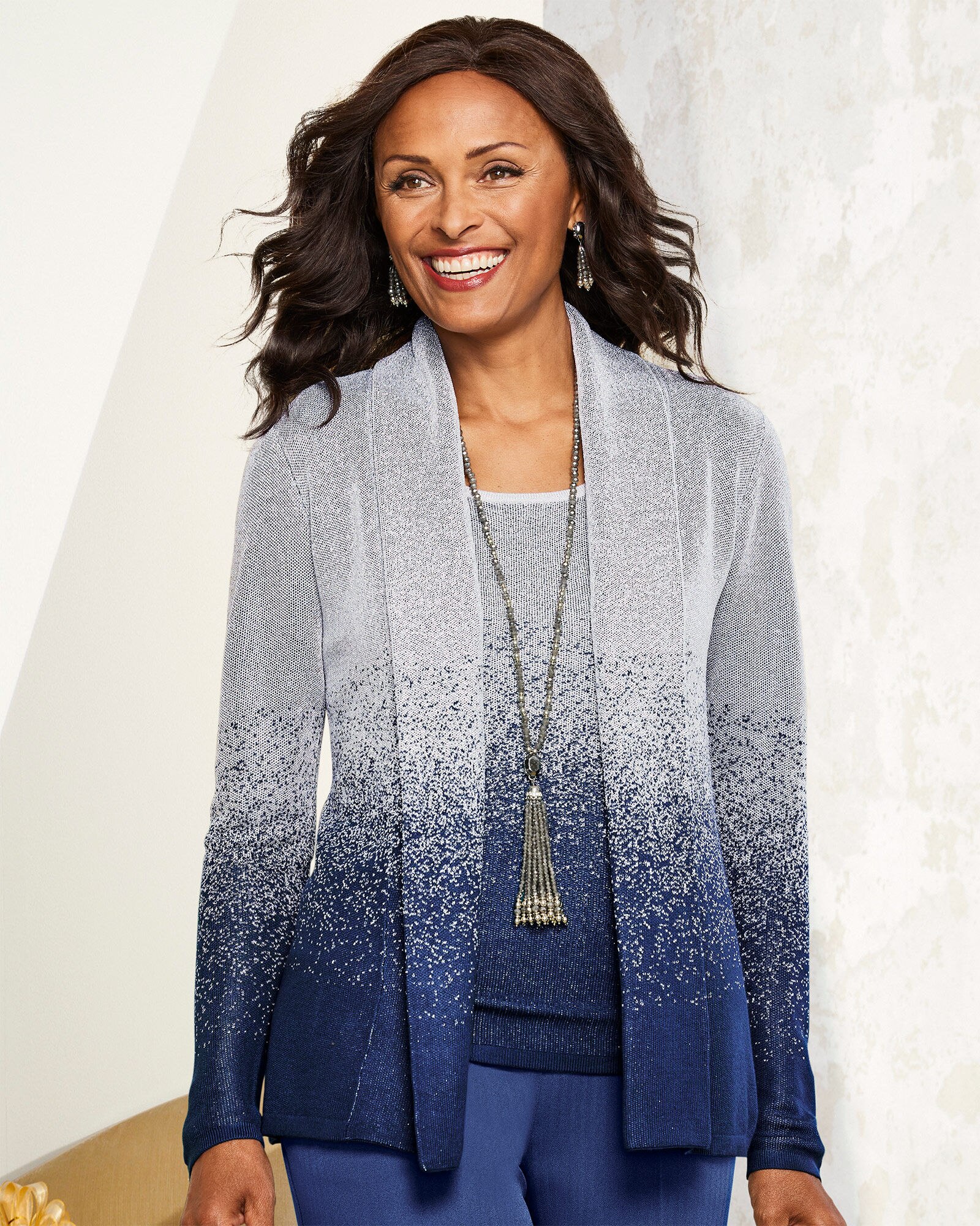 Ombre Shimmer Long Sleeve Cardigan Sweater