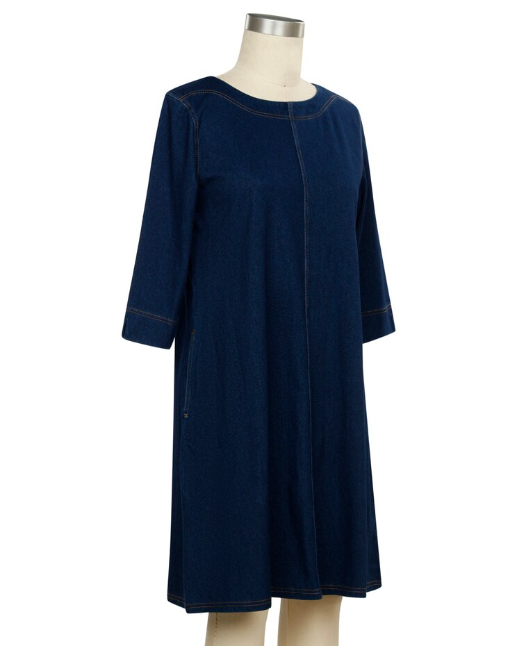 Links 3/4 Sleeve Norine Knit Denim Dress image number 1