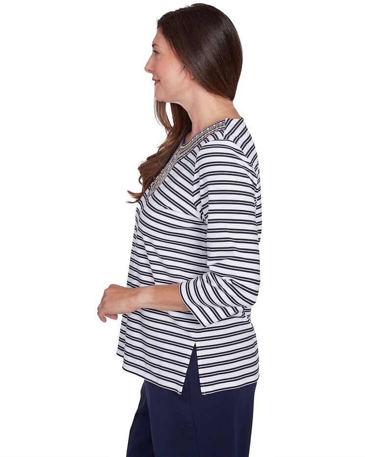 Alfred Dunner® Block Island Striped Top with Embroidered Neckline image number 4