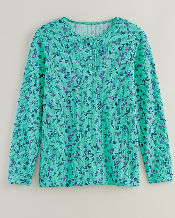 Print Long Sleeve Pointelle Henley Top image number 1