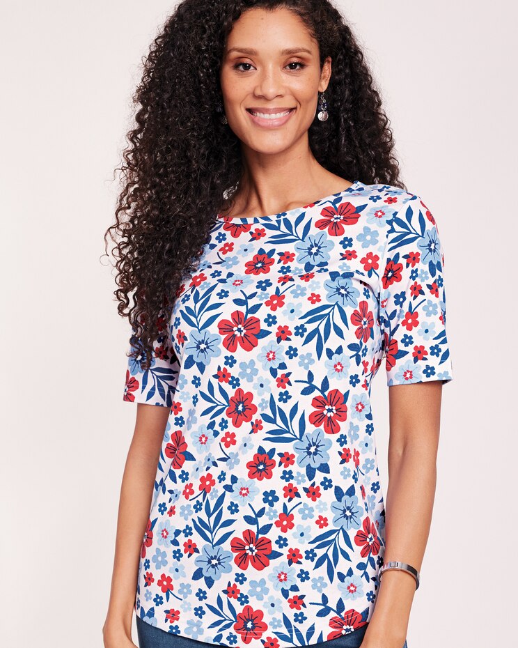 Print Essential Knit Curved Hem Tee image number 1