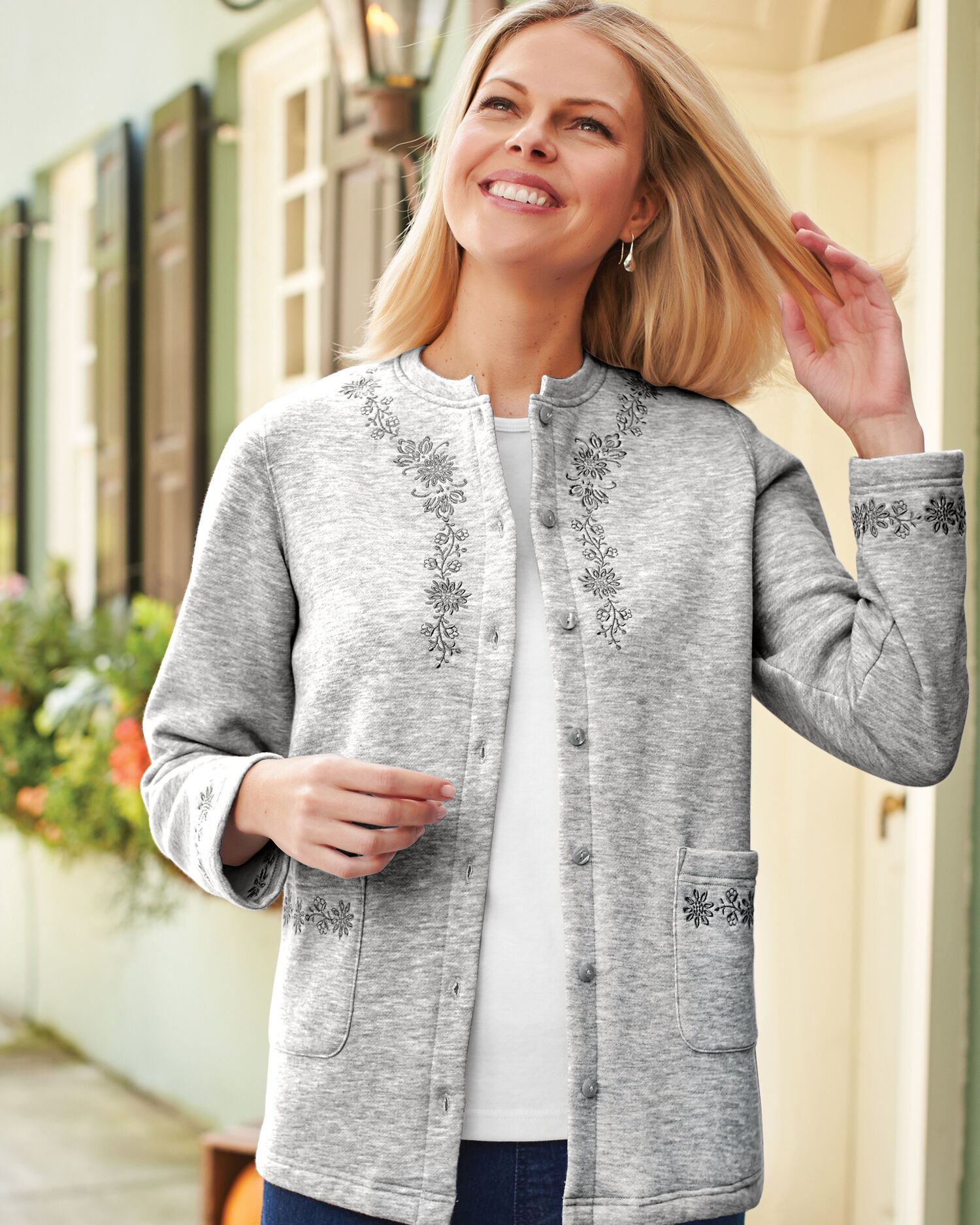Embroidered fleece cardigan online