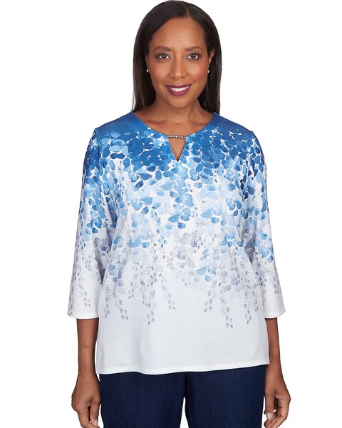 Alfred Dunner® Lavender Fields Cascading Leaves Split Neck Top
