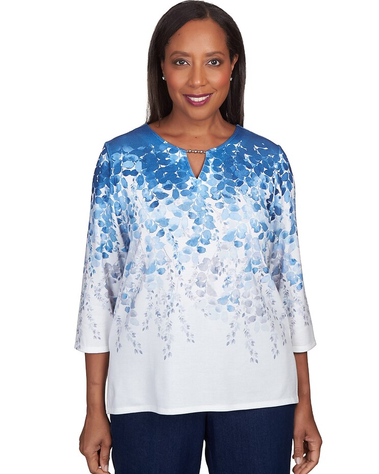 Alfred Dunner® Lavender Fields Cascading Leaves Split Neck Top image number 1