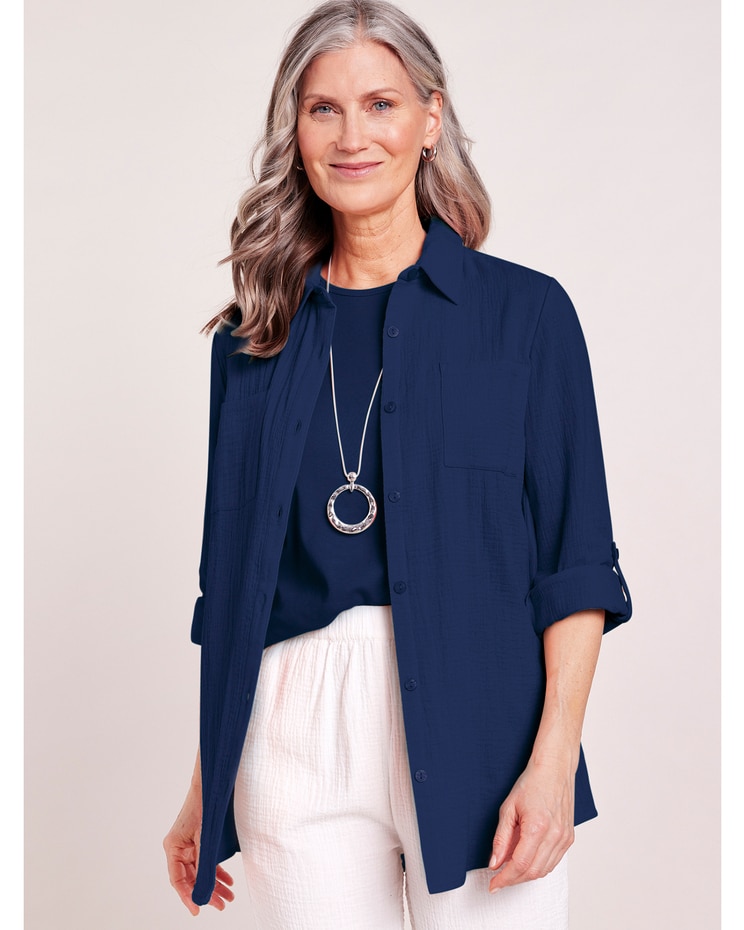 Gauze Button-Up Big Shirt image number 1