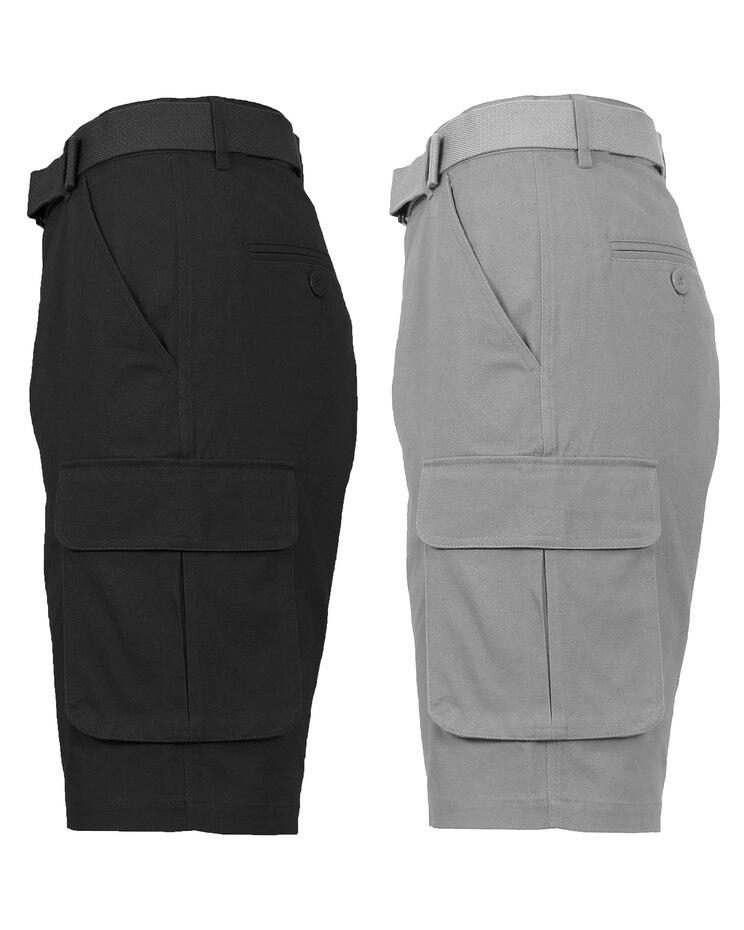 Men's Slim Fit Flat Front Belted Cotton Cargo Shorts-2 Pack image number 1