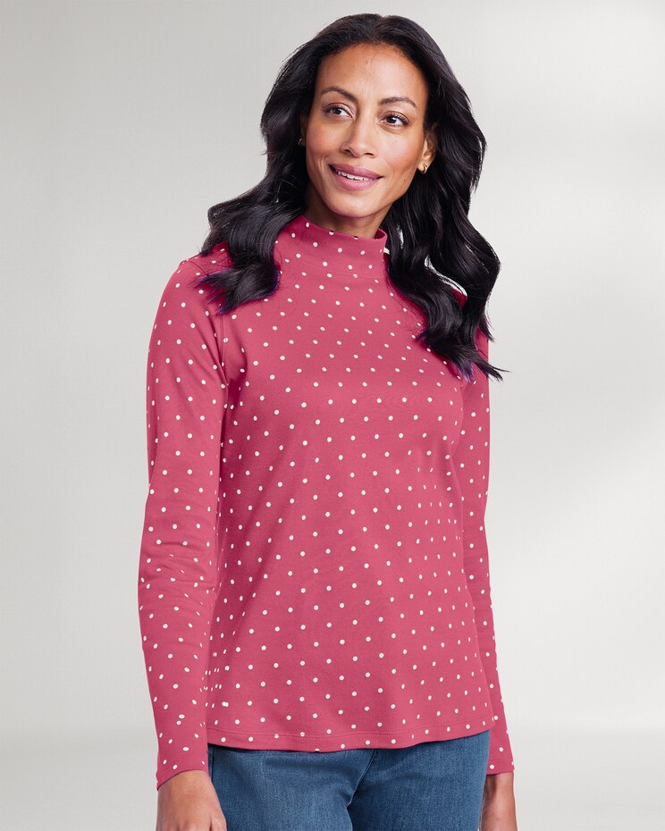 Essential Cotton Dot-Print Mockneck Tee image number 1