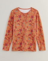 Print Long Sleeve Pointelle Henley Top thumbnail number 1