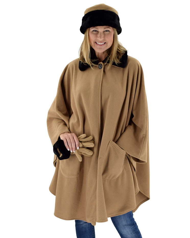Faux Fur Fleece Wrap,Glove & Hat Set image number 1