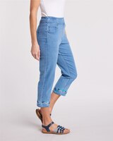 DenimEase™ Embroidered Flat-Waist Capris thumbnail number 2