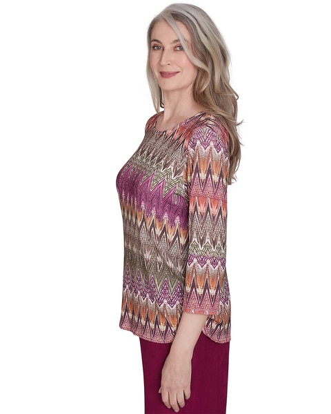 Alfred Dunner® Wine Country Chevron Textured Crew Neck Top