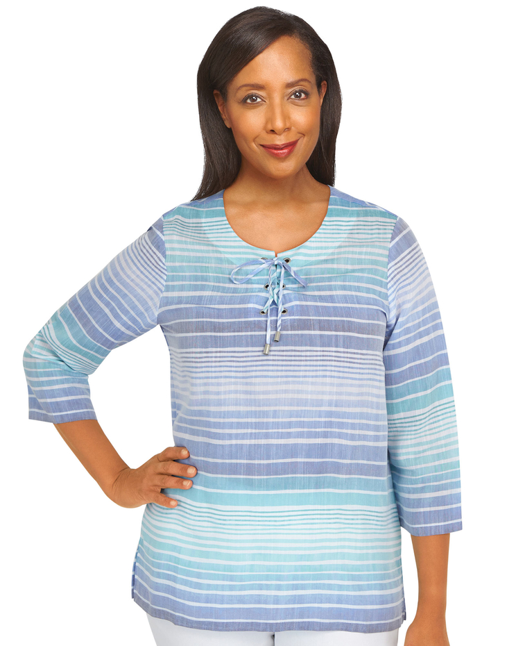 Alfred Dunner® Set Sail Lace Up Stripe Top image number 1