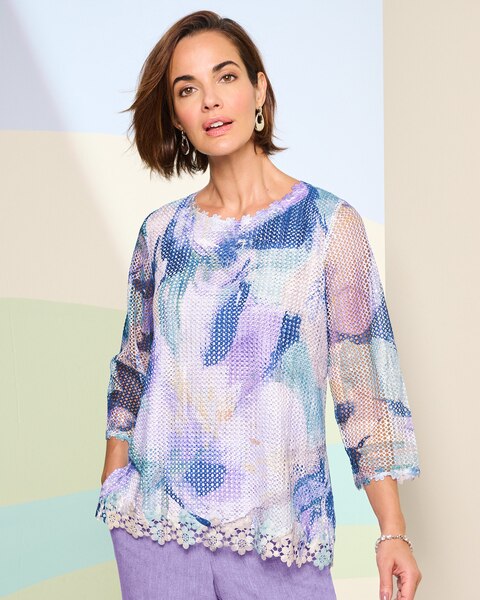 Alfred Dunner Patch Floral Mesh Top