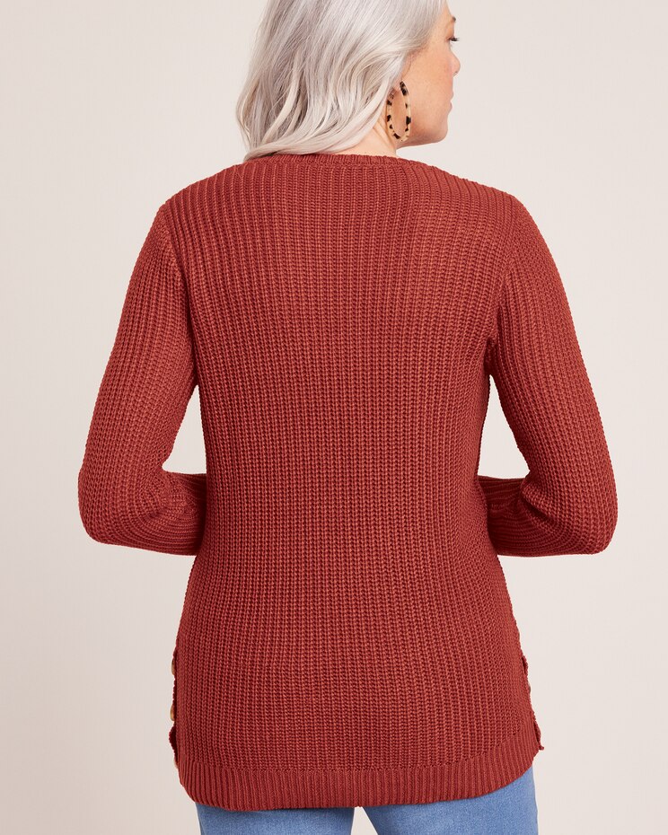 Button Trim Shaker Sweater image number 3
