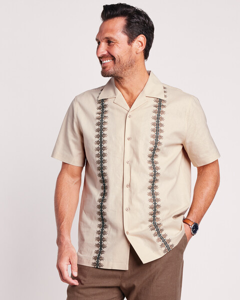 John Blair® Linen Blend Embroidered Shirt