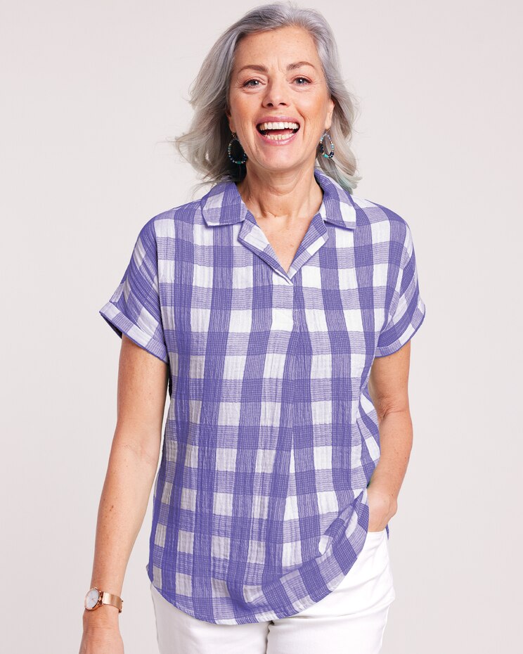 Plaid Gauze Dolman Shirt image number 1