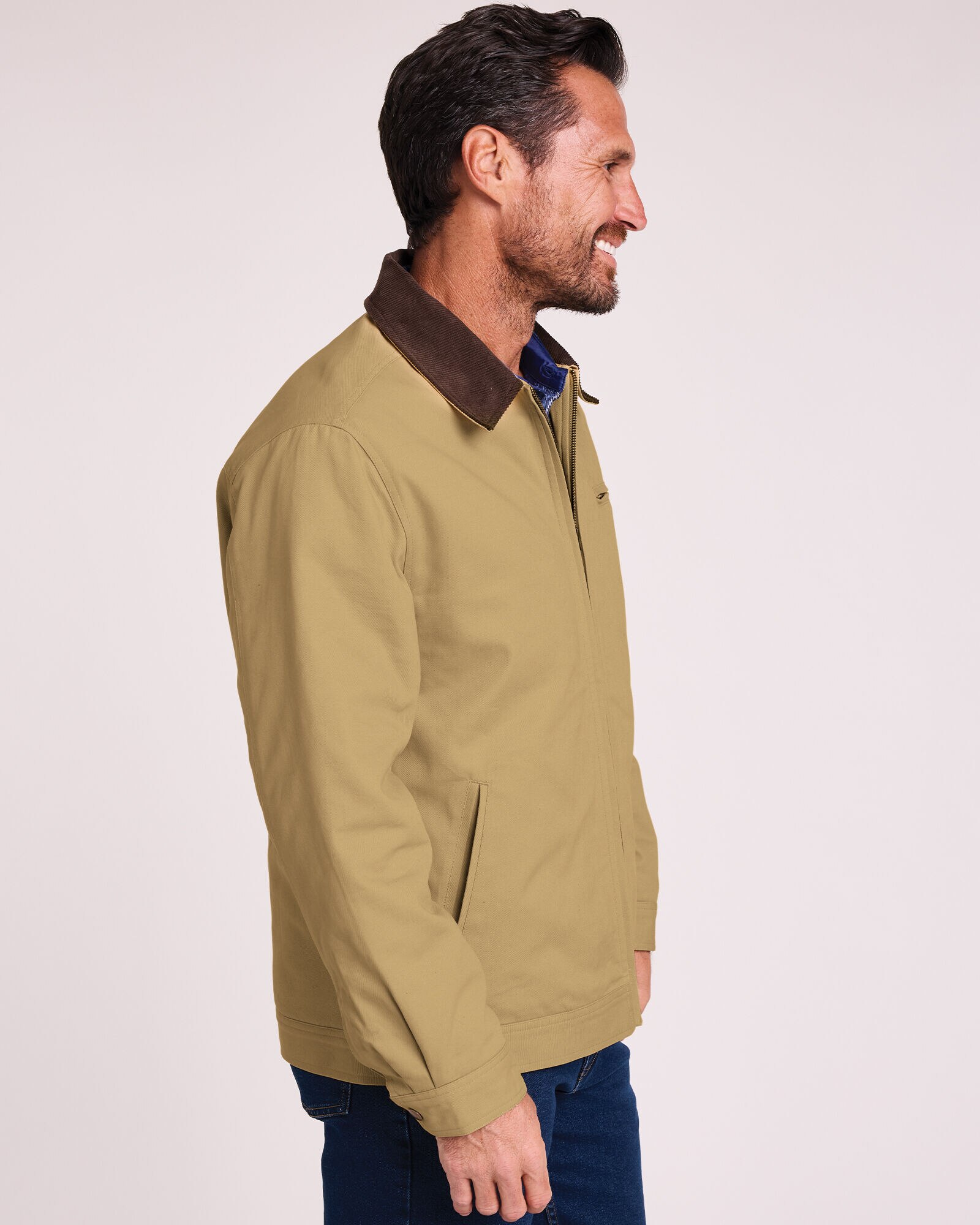 Buy Embroidered Tan Brown Canvas Worker Jacket with Corduroy