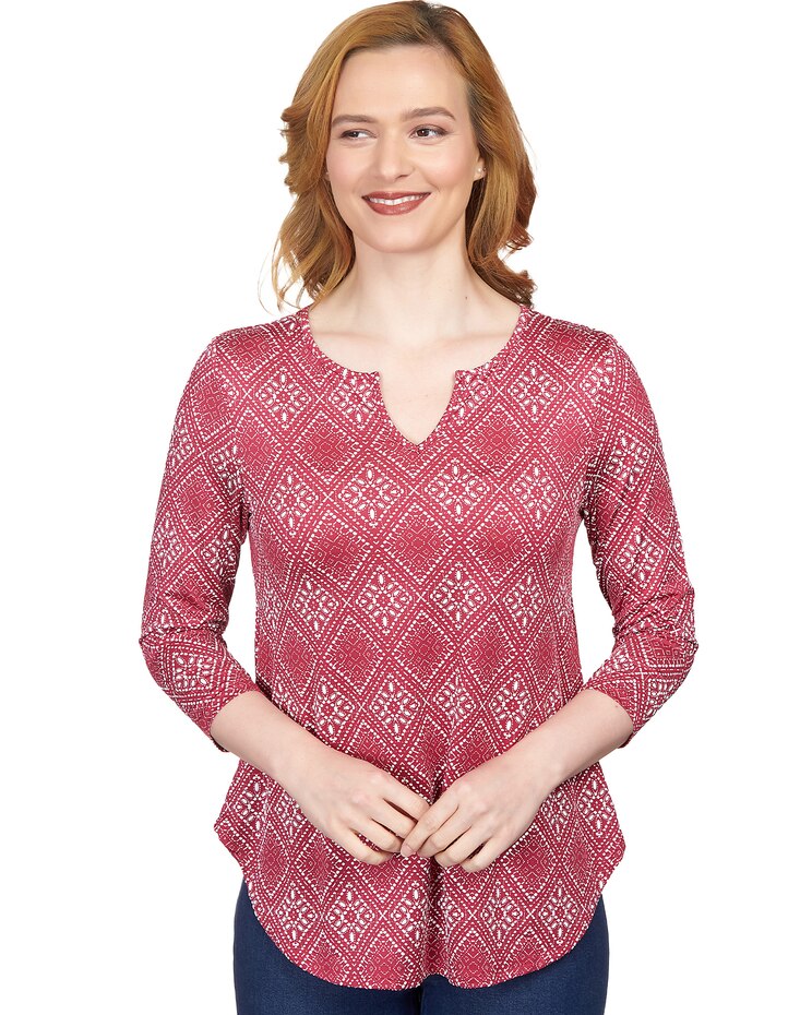 Ruby Rd® Diamond Puff Print Draped Knit Top image number 1