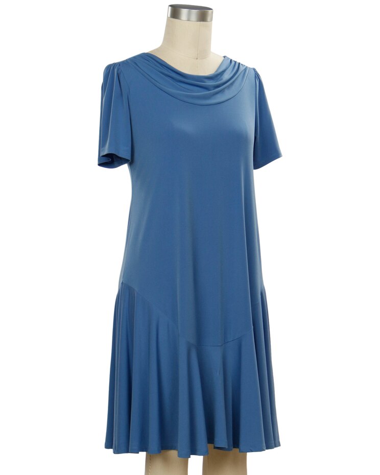 N Touch Short Sleeve Ronin Solid Drape Neck Dress image number 1
